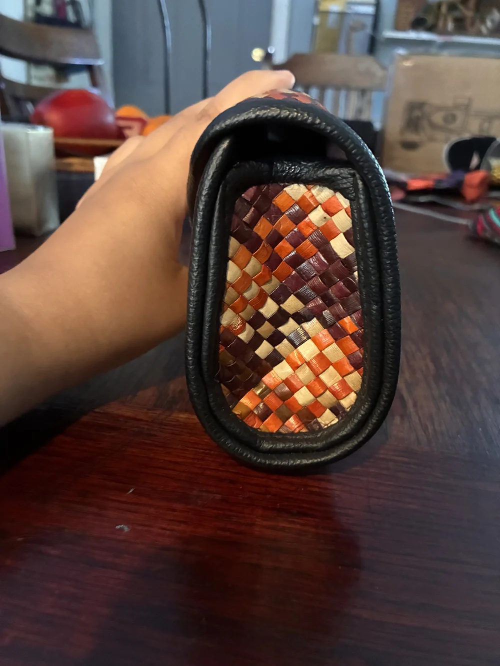 Woven Multicolor Clutch Bag - Orange, Brown & Cream
